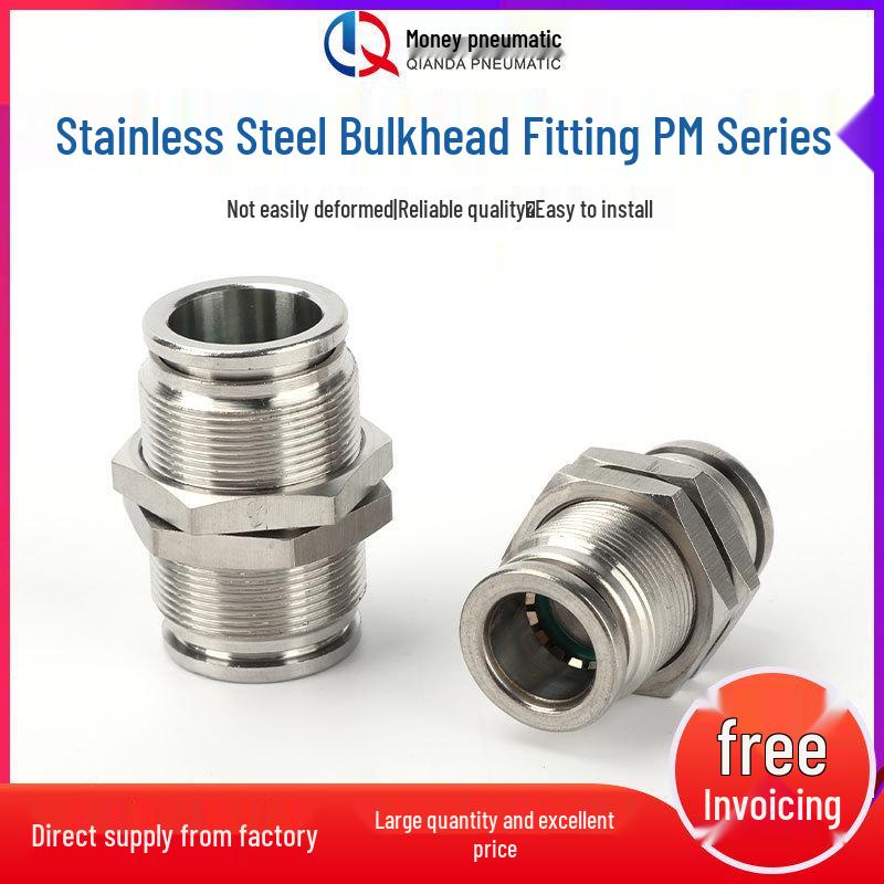 

304 Stainless Steel Pneumatic Quick Connect Bulkhead PM8 Air Tube Connector