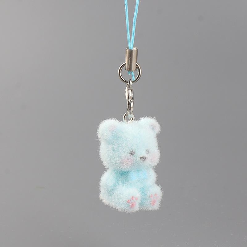 Cute Flocked 3D Resin Bear Keychain Sweet Creative Student Phone Chain Pendant Bag Accessory Phone Strap Gift