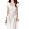 New Small French Square Neck White Dress Summer Women's Clothing Gentle Style Temperament Waist Dress