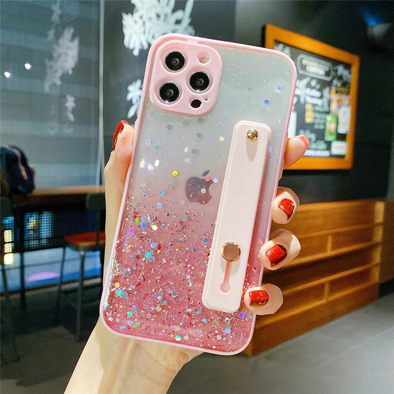 Shining Glitter Wrist Strap Phone Case For Iphone 12pro Max 11 13 Xr Xs Max  X Plus 11 13 Pro Camera Protection Clear Cover