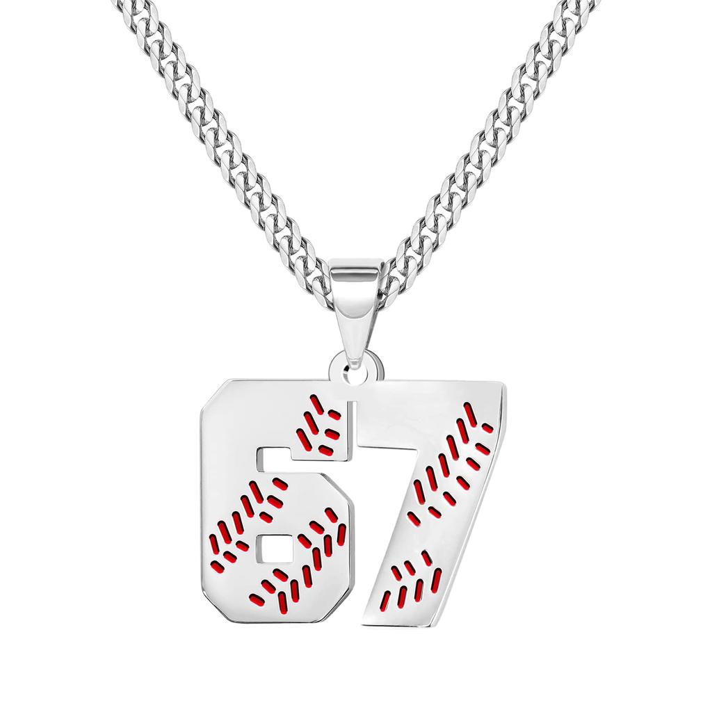 Unisex Stainless Steel Basketball, Rugby, And Baseball Player Number Pendant, Chunky Chain, Sports Humorous Decorative Necklace