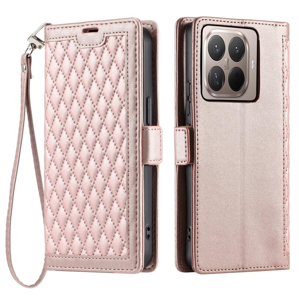 For Xiaomi 15T Pro Leather Case Rhombus Texture Wallet Stand Phone Cover with Wrist Strap