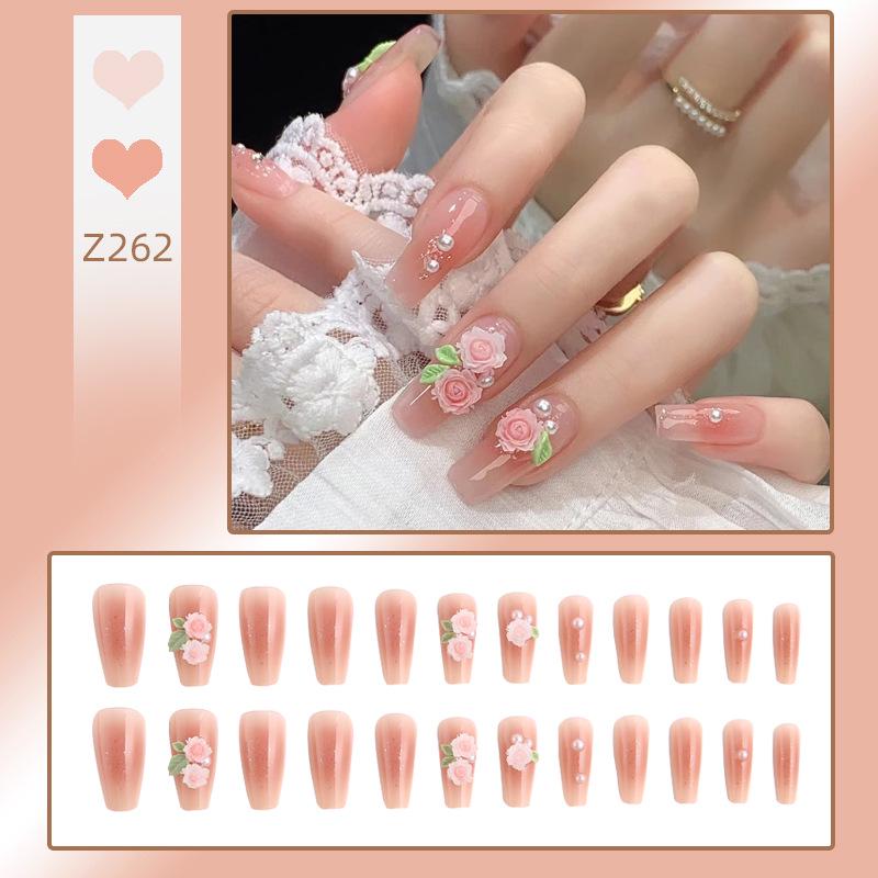 Luxurious Transparent Blush Bubble Rose Press-On Nail Set with Wearable Stickers