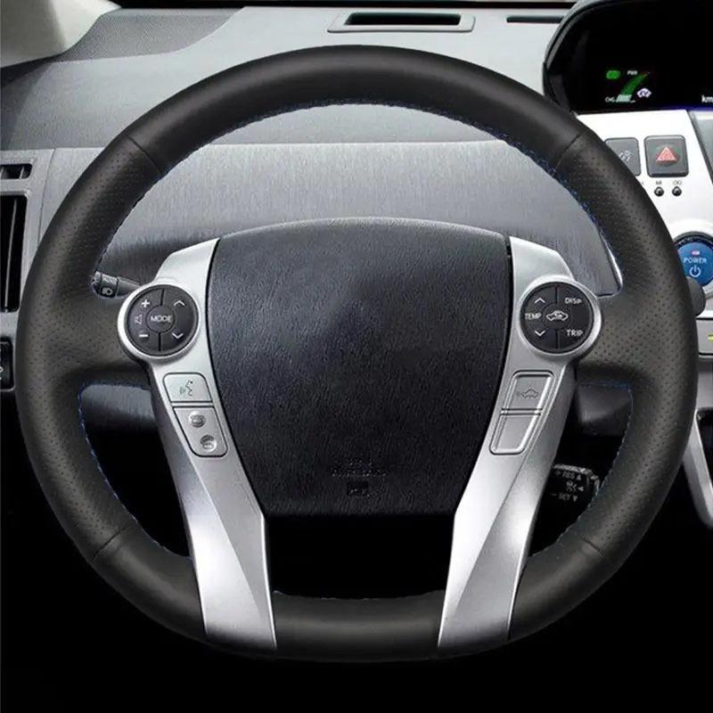 DIY Black Artificial Leather Handsewing Car Steering Wheel Cover for Toyota Prius C(US)2012-2017 Prius 30(XW30) 2009-2015