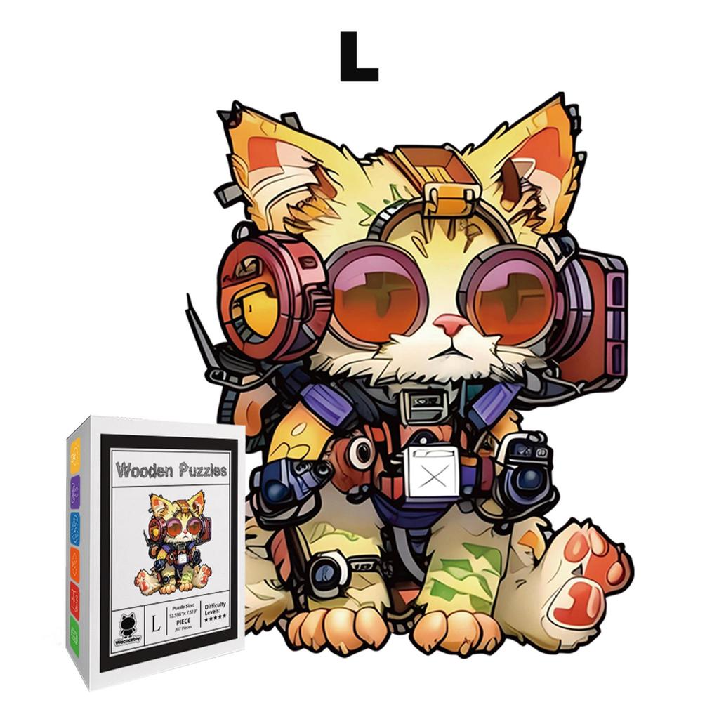 Wooden Cat Glasses Irregular Shape Puzzle Gift & Money Box