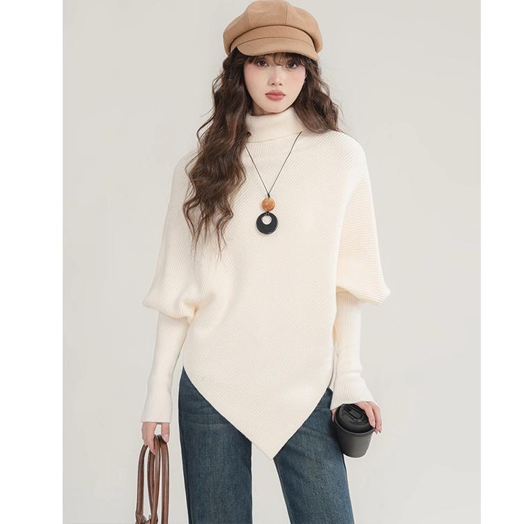 

DIMANAF 2025 Sweaters Autumn High-necked Bat sleeve Pullover Women Sweaters Knitting Loose Sweater One Size белый
