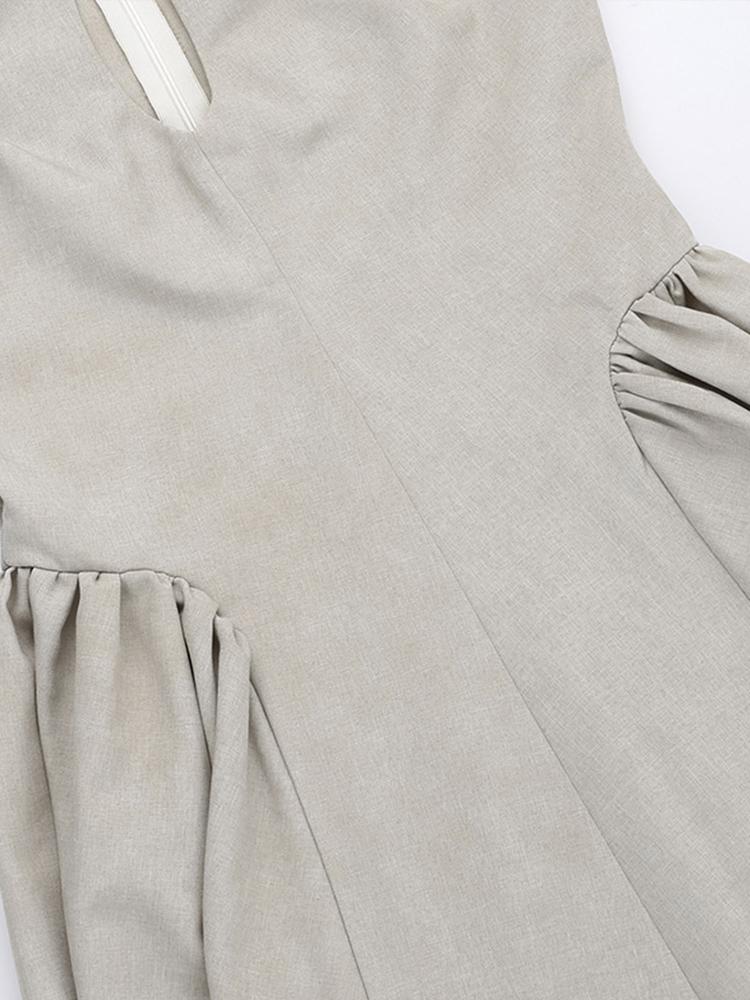 Hollow Out Pleated Single Button Lady Mid Women Dresses Sleeveless Summer A Line Female Party Robes