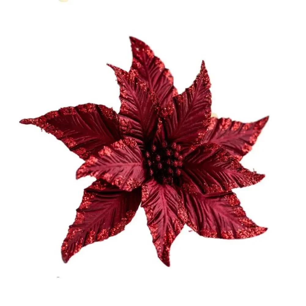 Handmade Artificial Christmas Flowers Shiny DIY Simulated Christmas Flower Multi-color Christmas Tree Accessories Event Layout