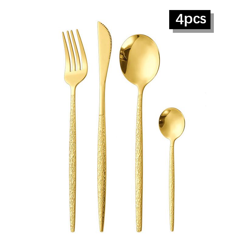 30pcs Gold hammered cutlery set, stainless steel steak cutlery, coffee spoon, teaspoon cutlery, dishwasher safe, beautiful