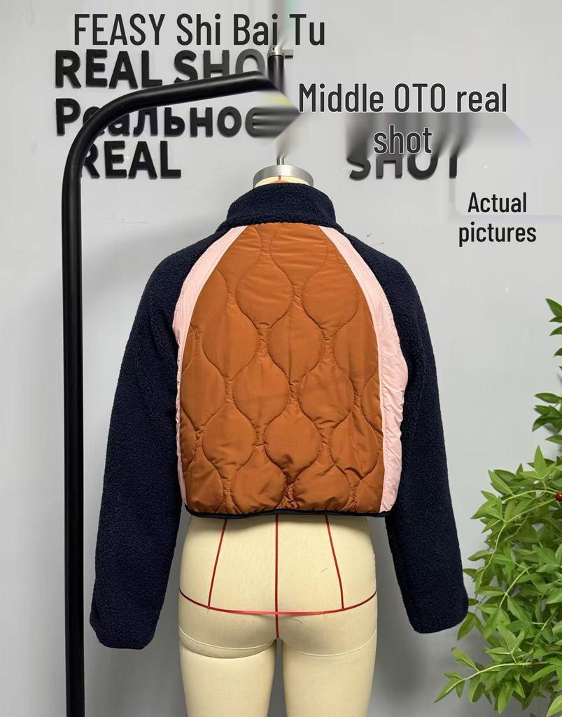 European & American Women's Fashion Fleece-Spliced Short Jacket