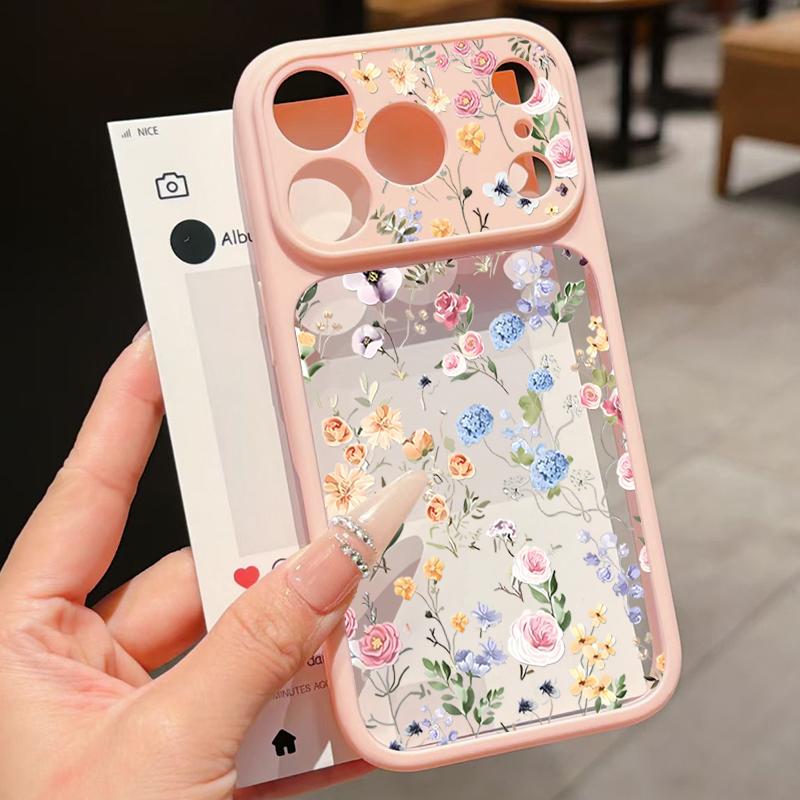 Vintage Floral Pattern Case For iPhone 17 Pro Max Hybrid TPU+PC Clear Back Hard Cover For iPhone 16 15 14 13 Pro Max