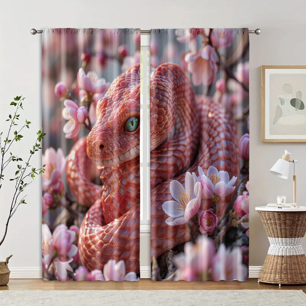 

Set Of 2 Filtering Curtains Excluding Rods Non Movable Without Batteries Festive Red Serpent Use Bedrooms Living Made Polyester Sleeping Area Window W100*H70(CM)-Hooks&2PCS