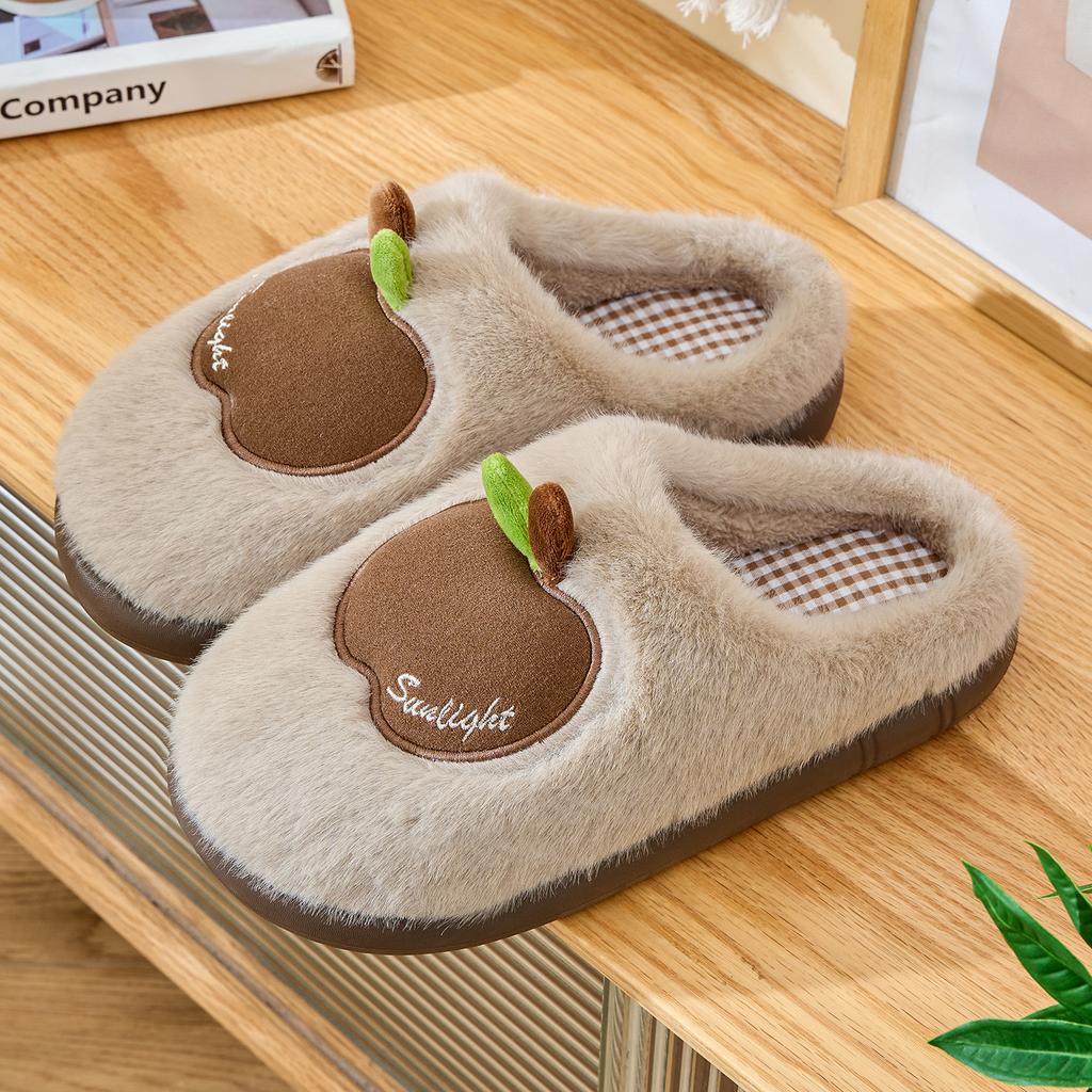 Apple Cotton Slippers 2025 Autumn and Winter New Indoor Home Fleece Warm Couple Thick-soled Plush Cotton Shoes