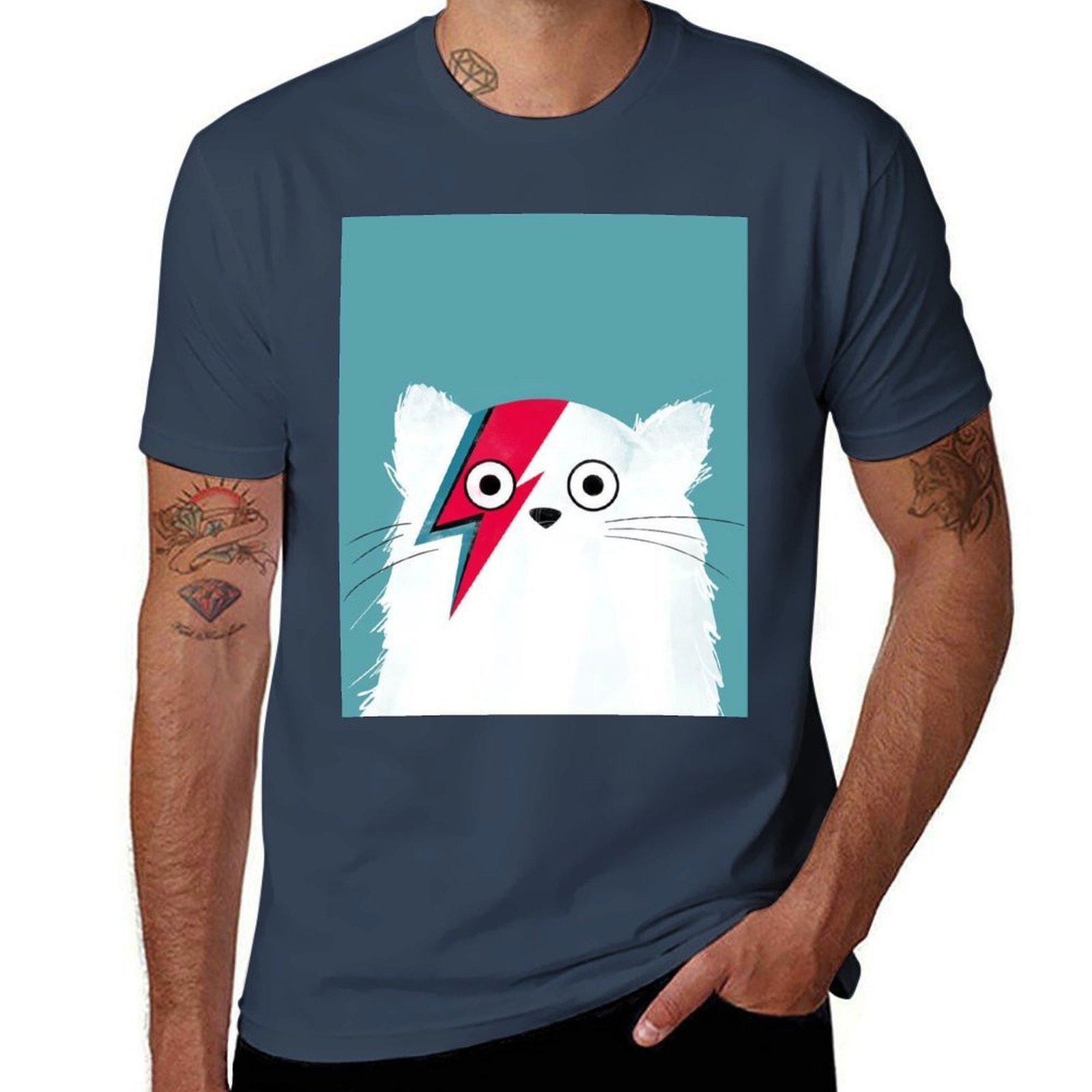 Cat Bowie White Print Tshirt Big Size Crew Neck Tshirt S
