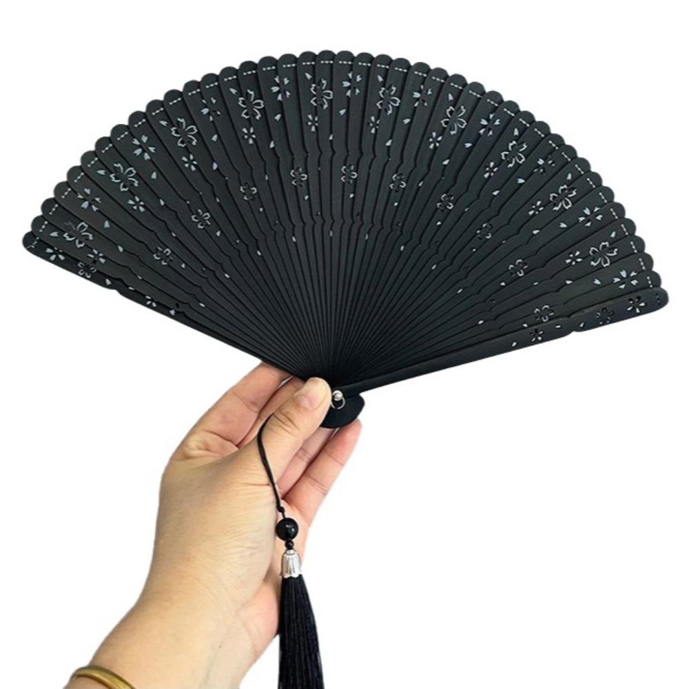 Portable Folding Bamboo Fan Solid Color Elegant Handheld Fans Tassel Folding Fan  Home Decoration