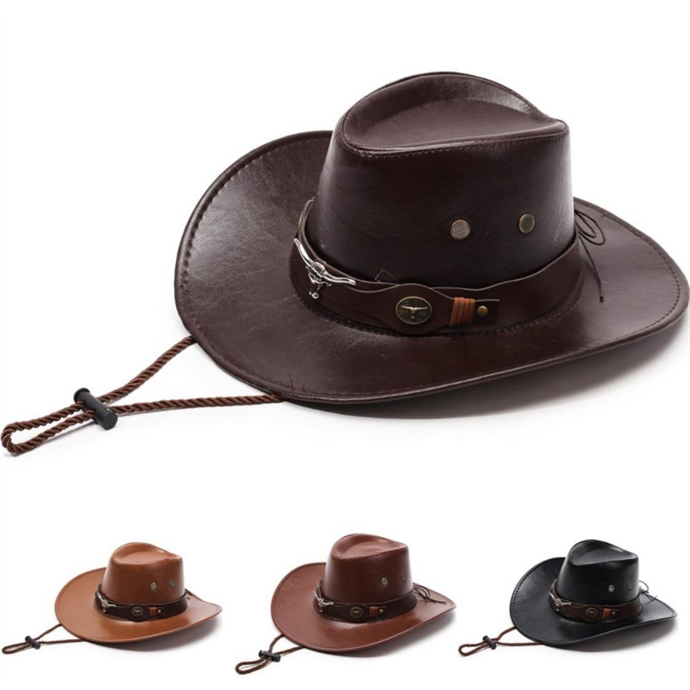 Faux Leather Western Cowboy Hats Vintage Dress Hats High Quality Jazz Cap Unisex