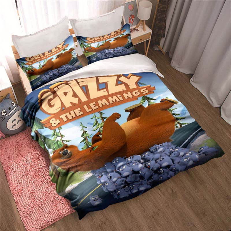 

Комплект постельного белья «Гриззи и лемминги» для взрослых и детей, мягкий комплект постельного белья, односпальная кровать, двуспальная кровать размера «king-size», комплект стеганого одеяла с рисунком EU Twin 135x200cm