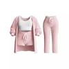 2026 Autumn/Winter Knit Plush Long-Sleeve Jacket, Vest, Shorts, and Three-Piece Set