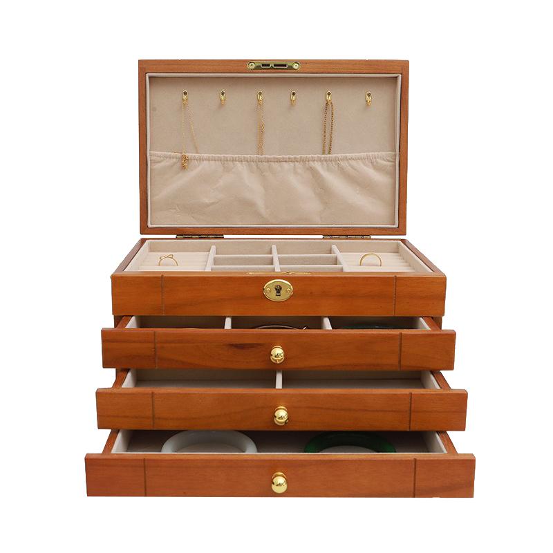 

Wooden Retro Jewelry Box Multilayer Drawer Ring Necklace Storage Boxes Large Capacity Bracelet Jewelry Organizer Box with Lock