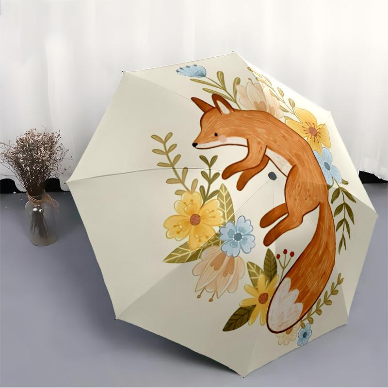 1pc Fox Flowers Automatic Open/close Umbrella, 8-Rib sturdy structure, Portable Travel Umbrella, Parties, Everyday Use,45
