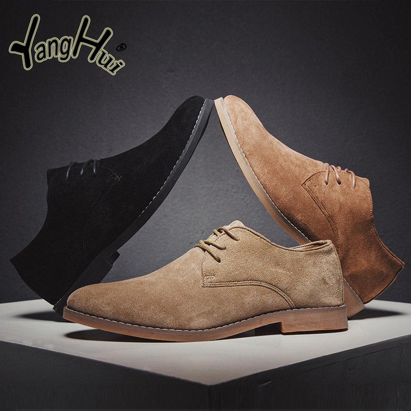 2024 Nové pánské společenské boty Semišový britský styl Ležérní obchodní Šněrovací Retro Khaki Pánské boty Velká velikost Módní Jaro Podzim
