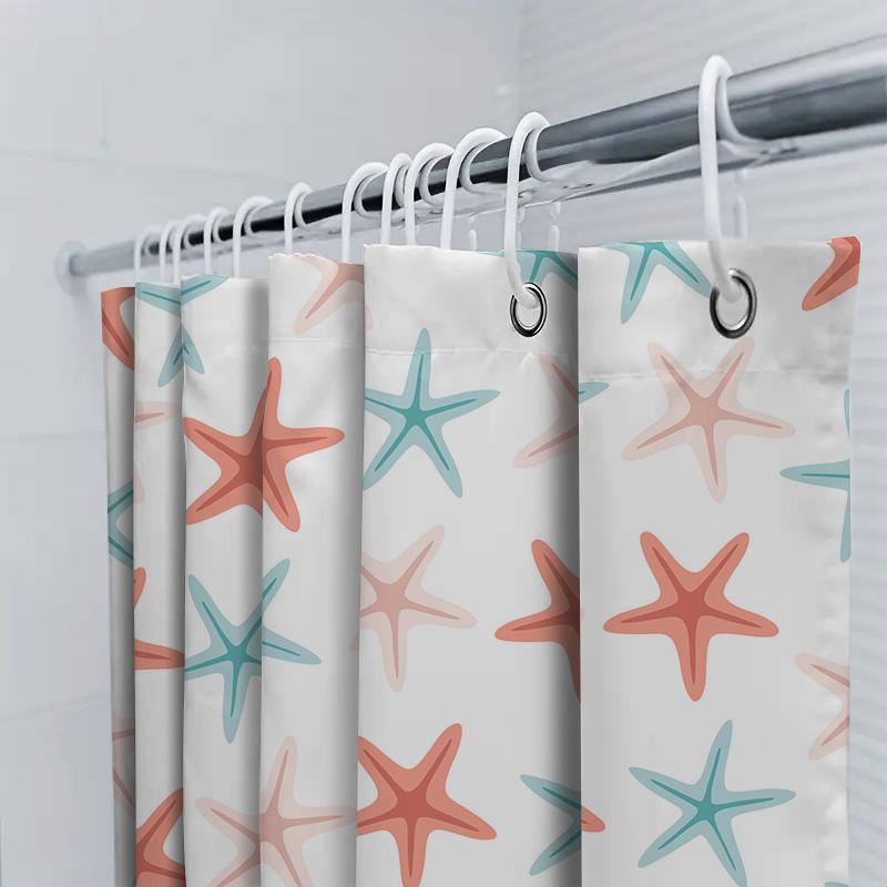 Modern Bathroom Decor: Pink Blue Starfish Shower Curtain For Bathtub Or Sink Area Water Repellent Fabric With Hook Rings Availab