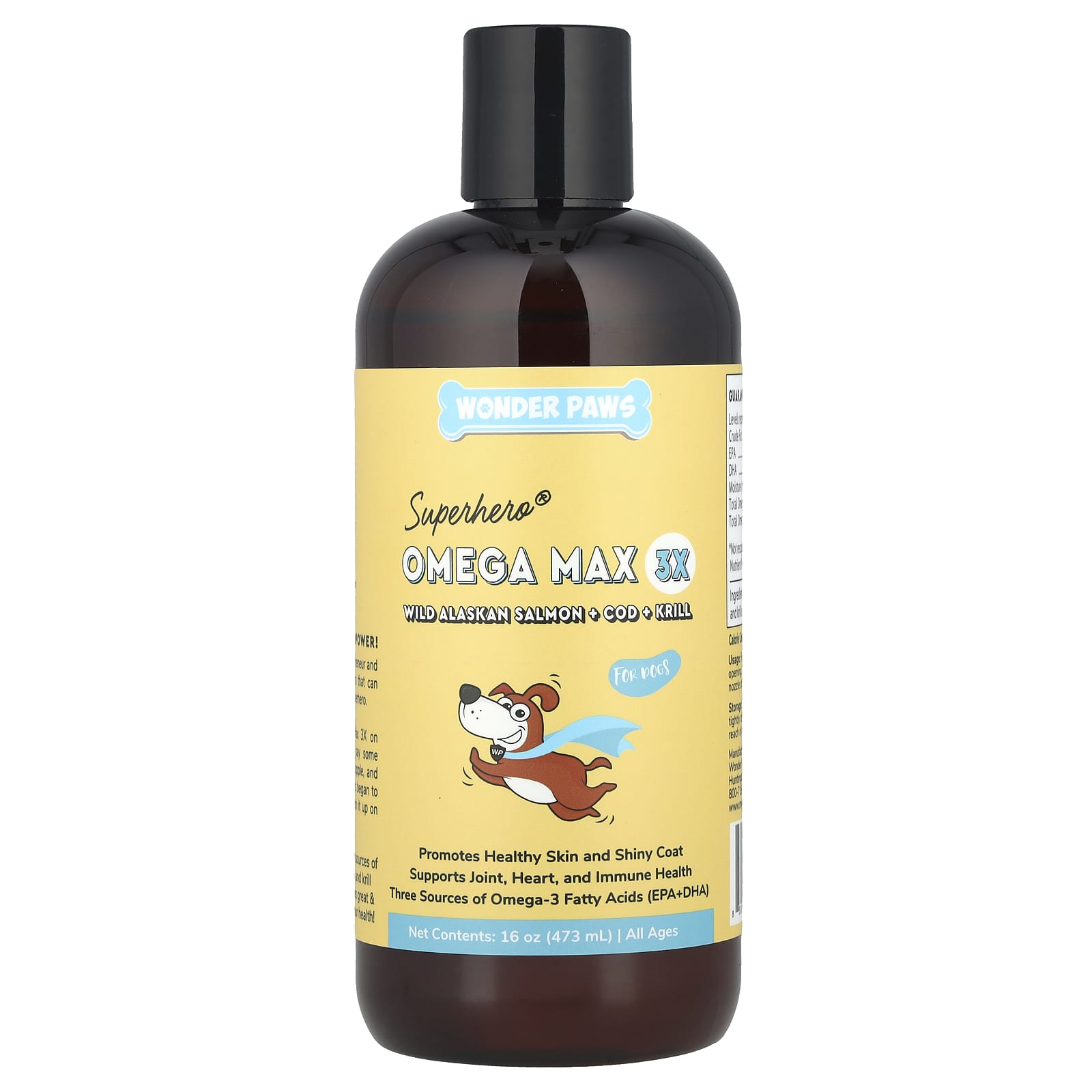 

Superhero® Омега Макс 3X, Дикий Аляскинский Лосось + Треска + Криль, Для Собак, Все Возрасты, 473 мл (16 унций)