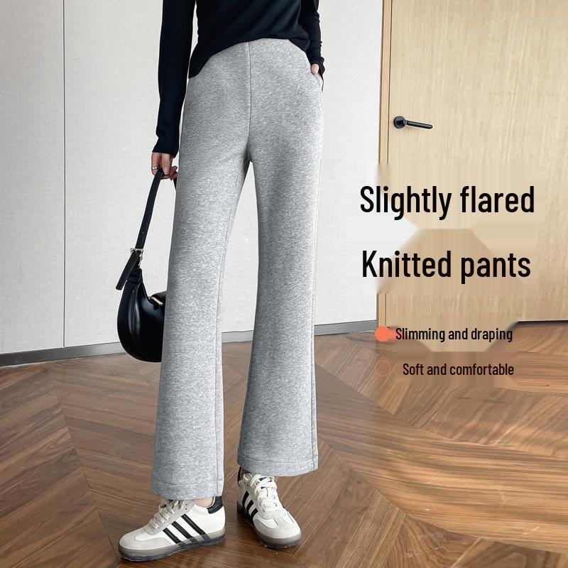 Pantalon gris taille haute petite micro-évasé – Cache-hanches, amincissant, sportif et court pour femmes en automne