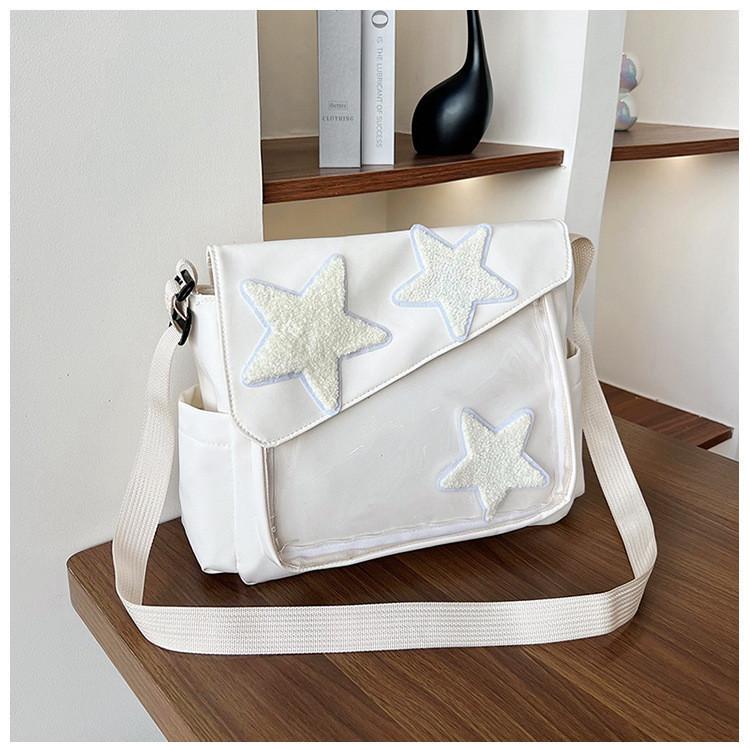 2024 New Star Pattern Canvas Tote Bag Street Fashion Large Capacity Shoulder Crossbody Bag