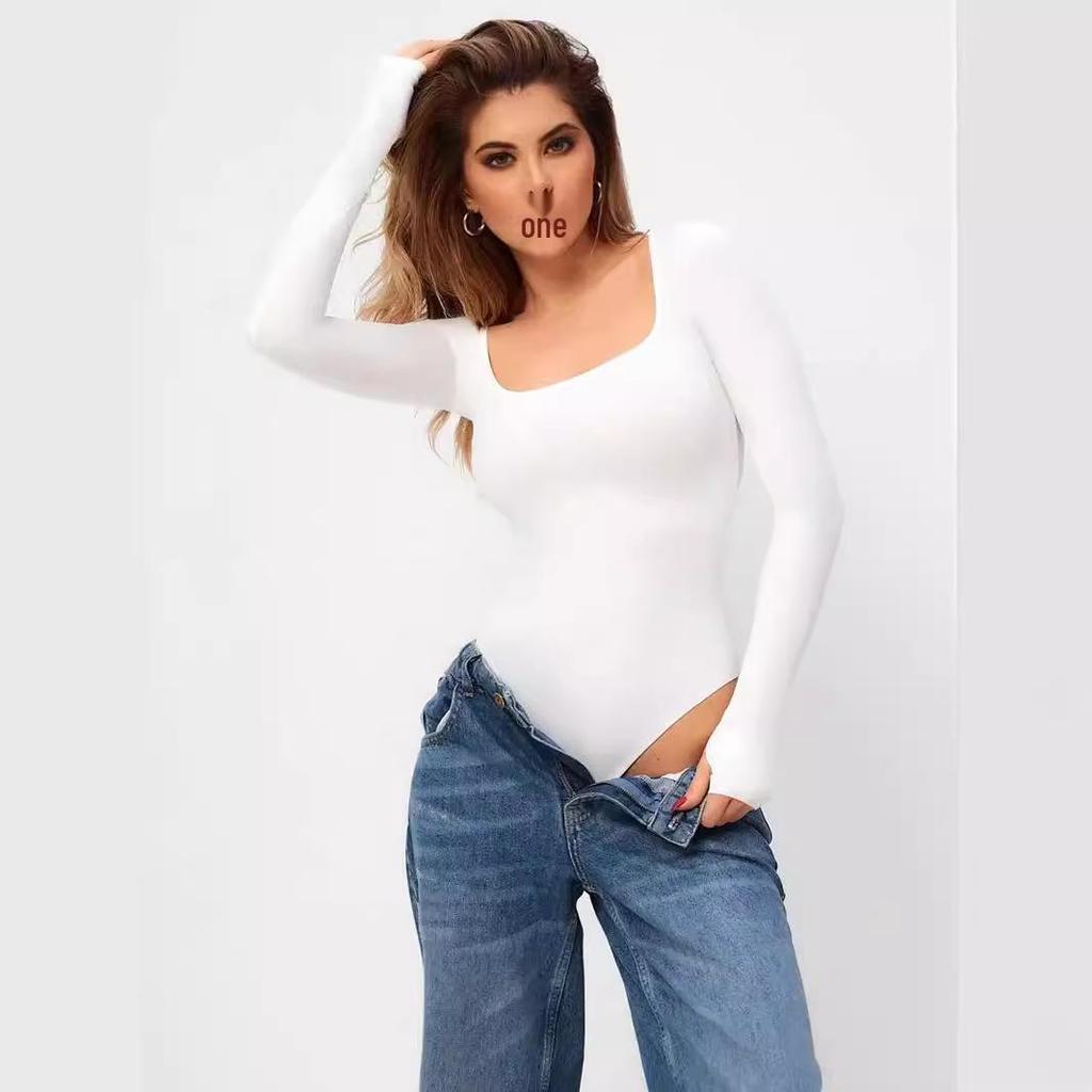 Body Y2K de Decote Quadrado e Manga Comprida - Top de Verão Feminino Slim Fit