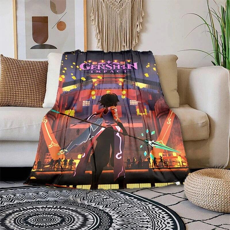 Genshin Impact Měkká plyšová rozkládací pohovka házecí kreslený moderní flanelový povlak na deku Gedruckt Bettdecke Geschenk piknikové deky