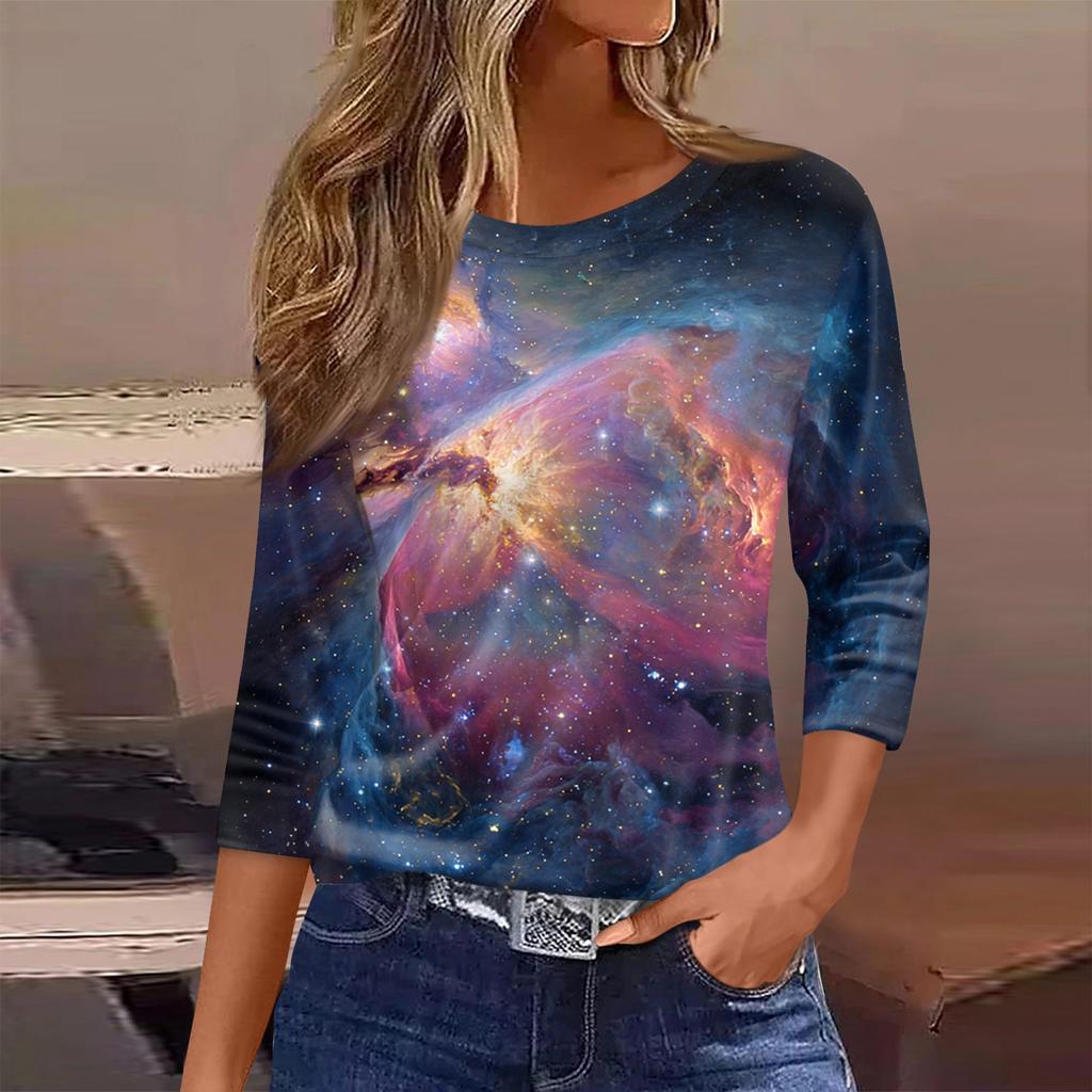 Damen T-Shirt Print 3/4 Ärmel Alltagsmode Wochenende Basic Rundhals Normales Oberteil