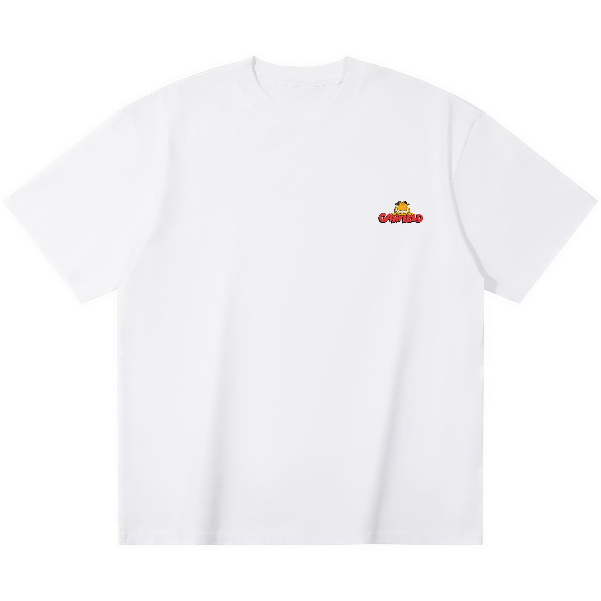 

Garfield Small Chest Logo Print Short Sleeve T-Shirt, American Minimalist Heavyweight Cotton Loose Fit Oversized Couple Top S