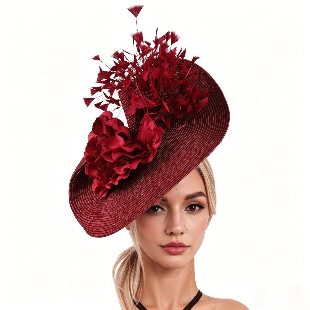 Handmade Feather Fascinator Hat Straw Flower Headpiece  Women Fascinator Derby Pillbox Hat