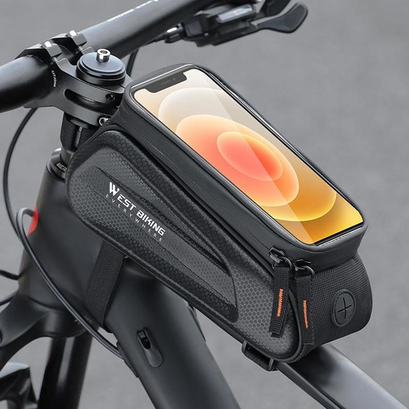 West Biking 7,0 Zoll Fahrrad-Telefon-Touchscreen-Tasche, reflektierende Oberrohrtasche aus Eva-Hartschale, wasserabweisende Vorderrahmentaschen