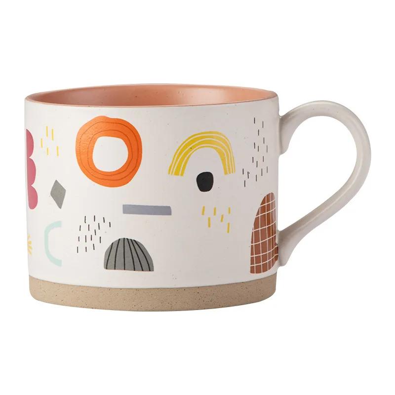 Nordic Painted Flowers Ceramic Tea Coffee Cup Breakfast Dessert Ice Cream Cup Cartoon Couple Mug Gift Office Mug Home Decoration
