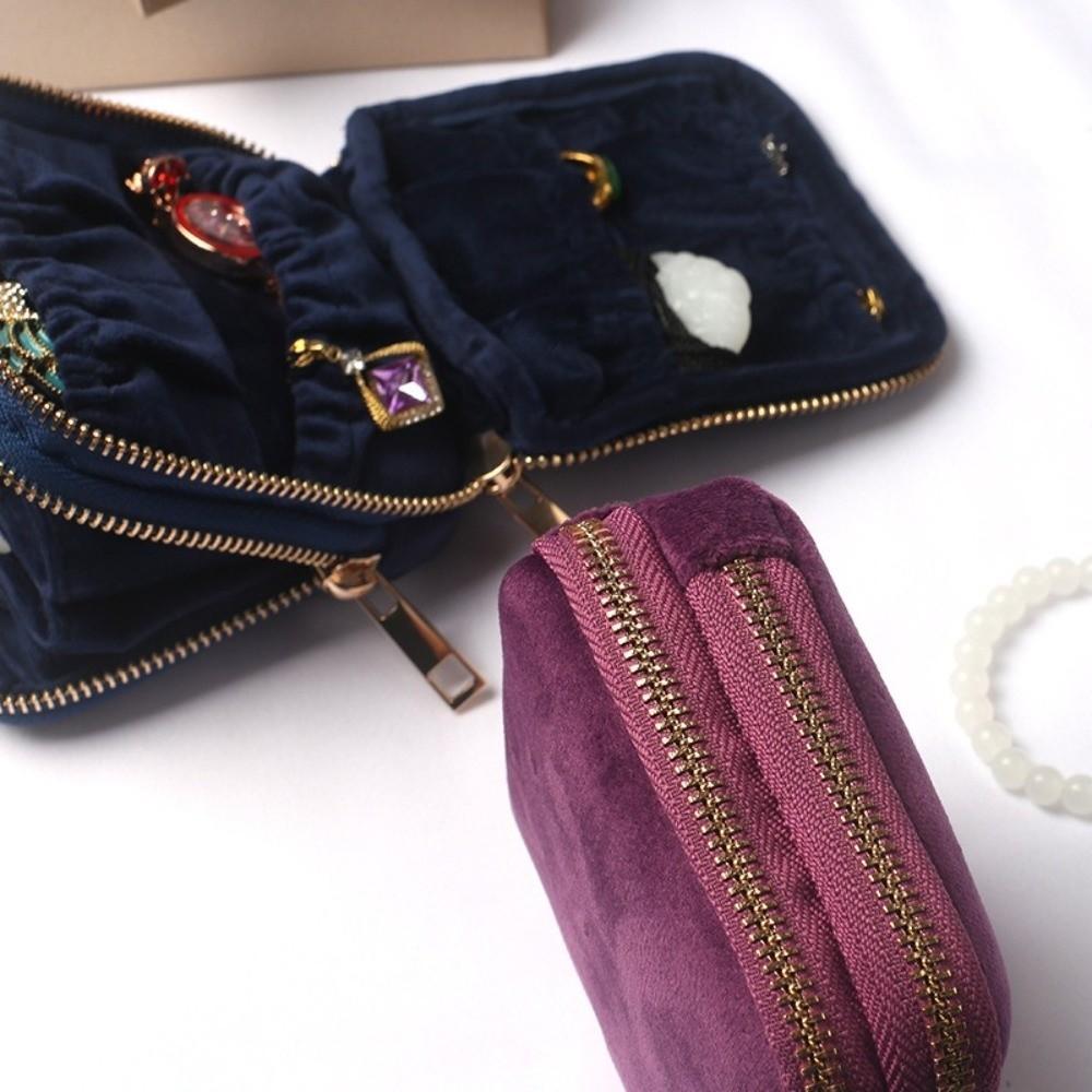 Soft Velvet Jewelry Pouch for Travel Double Layer Jewelry Case for Rings, Bracelets, & Bangles