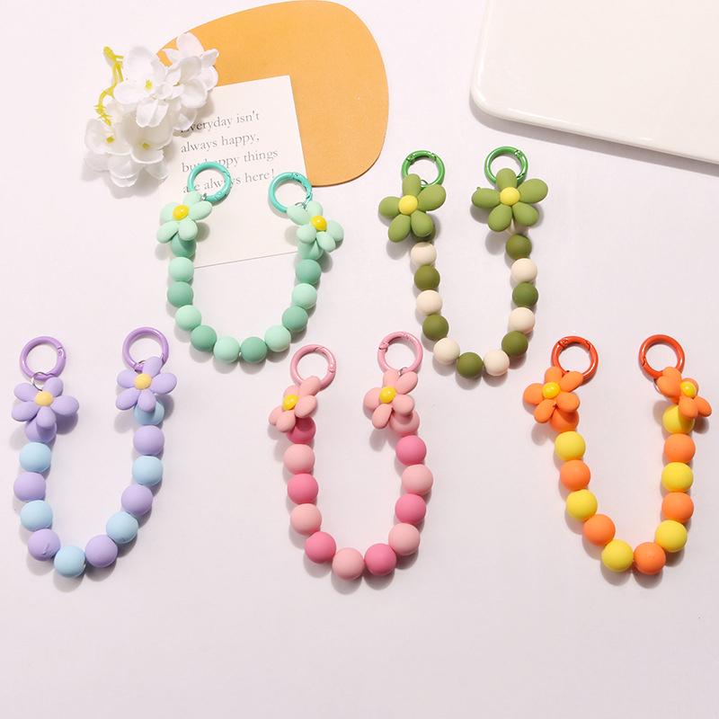 

Подвеска в виде цветка на цепочке для телефона, цветной браслет из бисера, держатель для телефона, чехол-цепочка с цветком, цепочка с защитой от потери, подвесные украшения