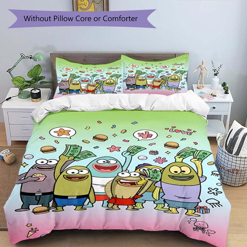 3pcs SpongeBob Bedding Set Duvet Cover Closure Includes 1 Duvet Cover & 2 Pillowcases, Soft and Comfortable for All Seasons.