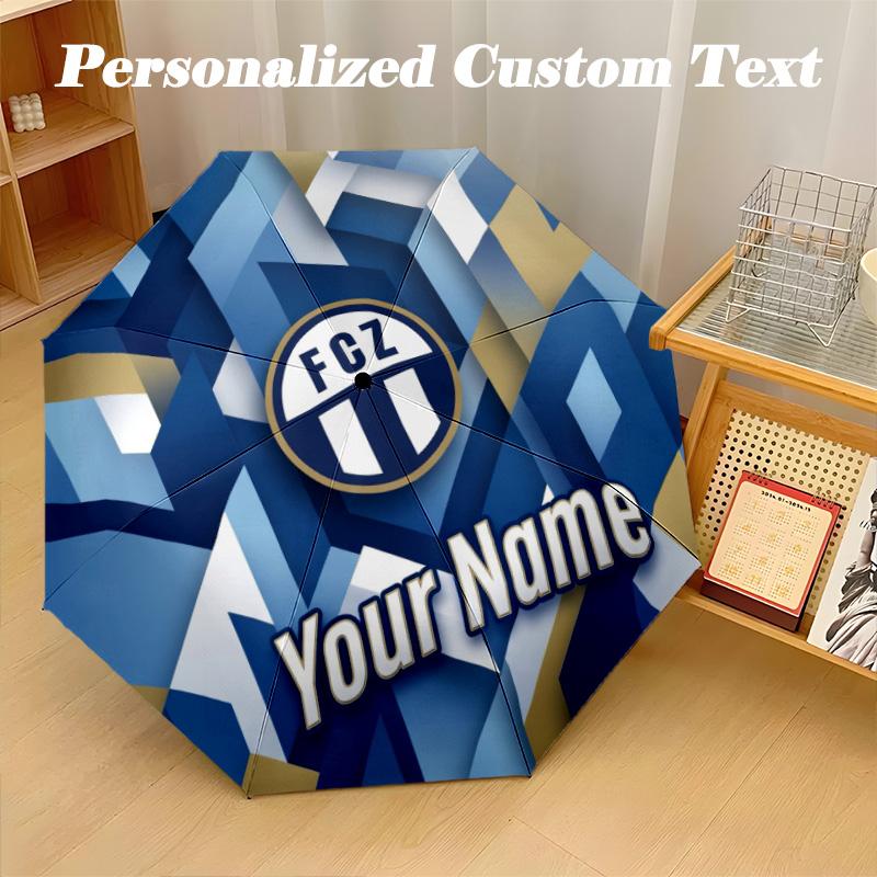8 Rib Auto Folding Umbrella FC Zürich Print Custom Name Text Portable Rain Gear