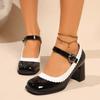 Women's Mary Jane Shoes Retro Mixed Colors Patent Leather Shallow Mouth Buckle Strap Thick High Heels Pumps Sapatos Femininos