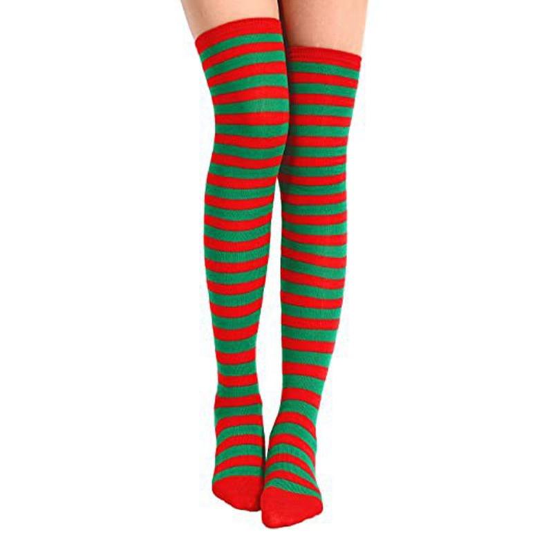 Christmas Elf Long Striped Thigh Stocking For Kids Adults