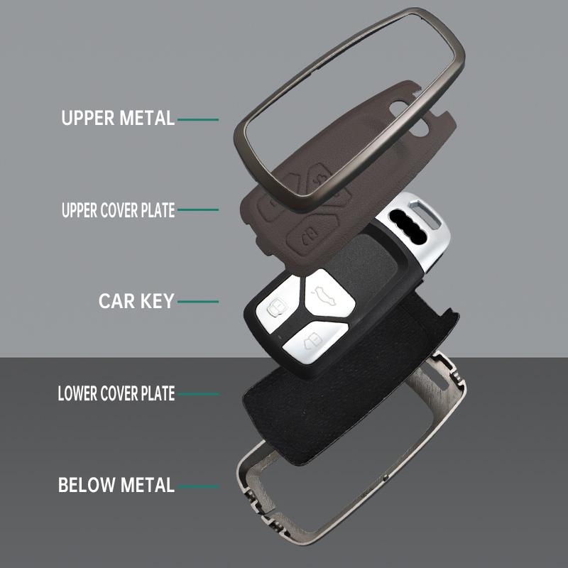 Zinc Alloy Leather Car Remote Key Cover Case for A4 b6 b7 b8 b9 Protection Shell Fob Keychain Keyless Interior Accessories