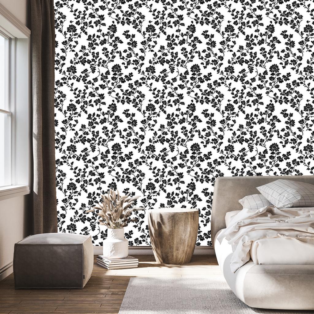 Wallpaper Black and White Flowers Gray and White for Living Room and Bedroom 50x1000
