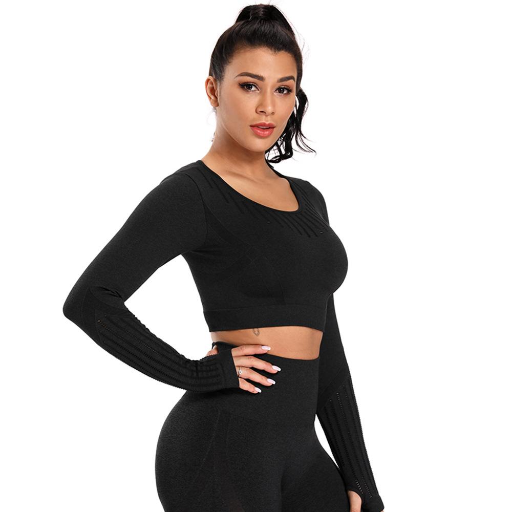 Sports Tights Quick Drying Fitness Running Seamless Navel Top Long Sleeve Yoga Clothes