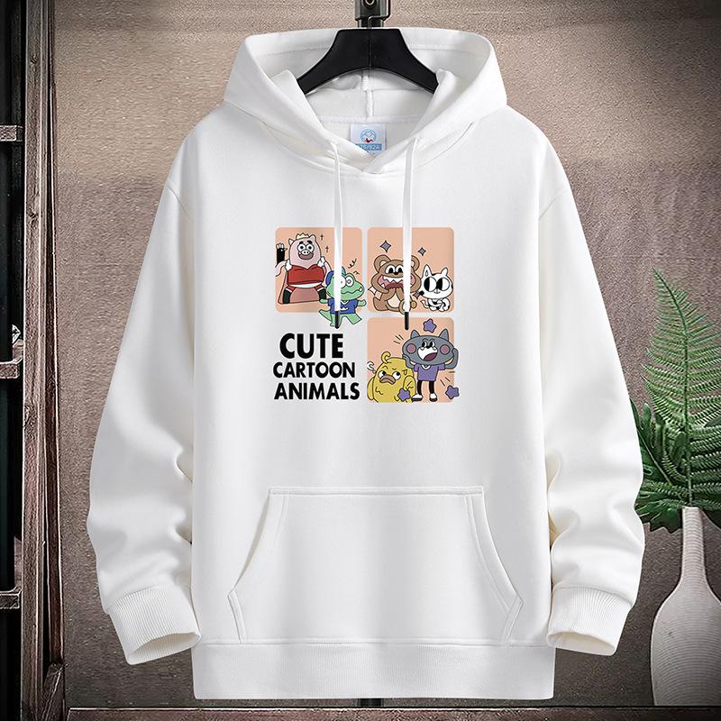 

Cute Cartoon Pattern Hooded Hoodie for Men and Boys Large Size Long Sleeve Sportshirt Pullover XXXL белый