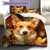 Corgi und Pflanzen Muster Bettwäsche Heimdekoration Geburtstagsgeschenk (1 Bettbezug + 2 Kissenbezüge, ohne Füllung)