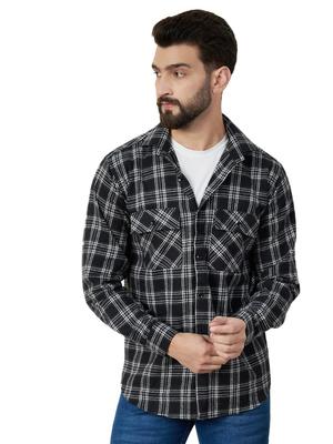 Black Checkered Double Pocket Flannel Shirt – 100% Combed Cotton, 180 GSM, Long Sleeves