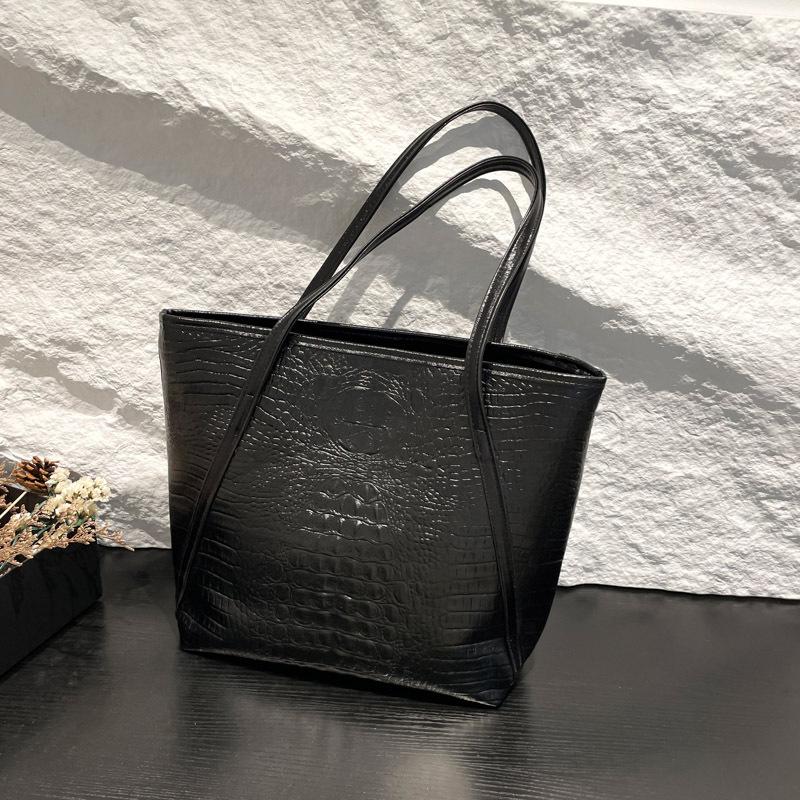 European Retro Crocodile Print Faux Leather Tote Bag for Women, Spacious Vintage Style Shoulder Handbag, Casual Daily Commute Work Bag CLE