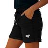 Jean Shorts for Women High Rise Roll Up Hem Straight Leg Distressed Denim Shorts Elastic Waist Drawstring Summer Ripped Hot Shorts with Pockets
